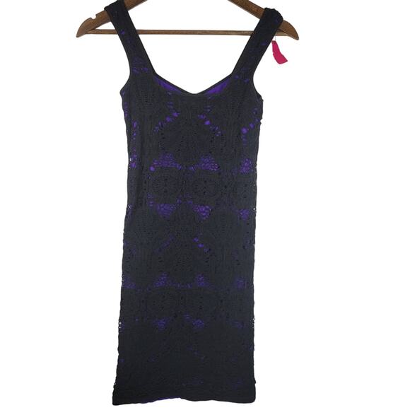 Intimately Free People Black Crochet Purple Date Night Vacation Dress M/L NWT - Picture 3 of 5